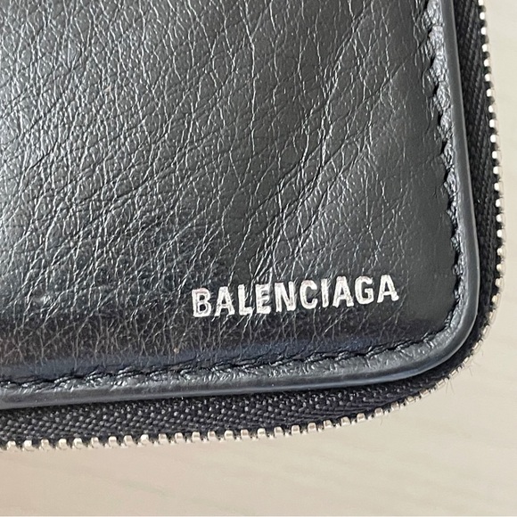 Balenciaga black leather minimal white logo compact zip wallet - Picture 7 of 11